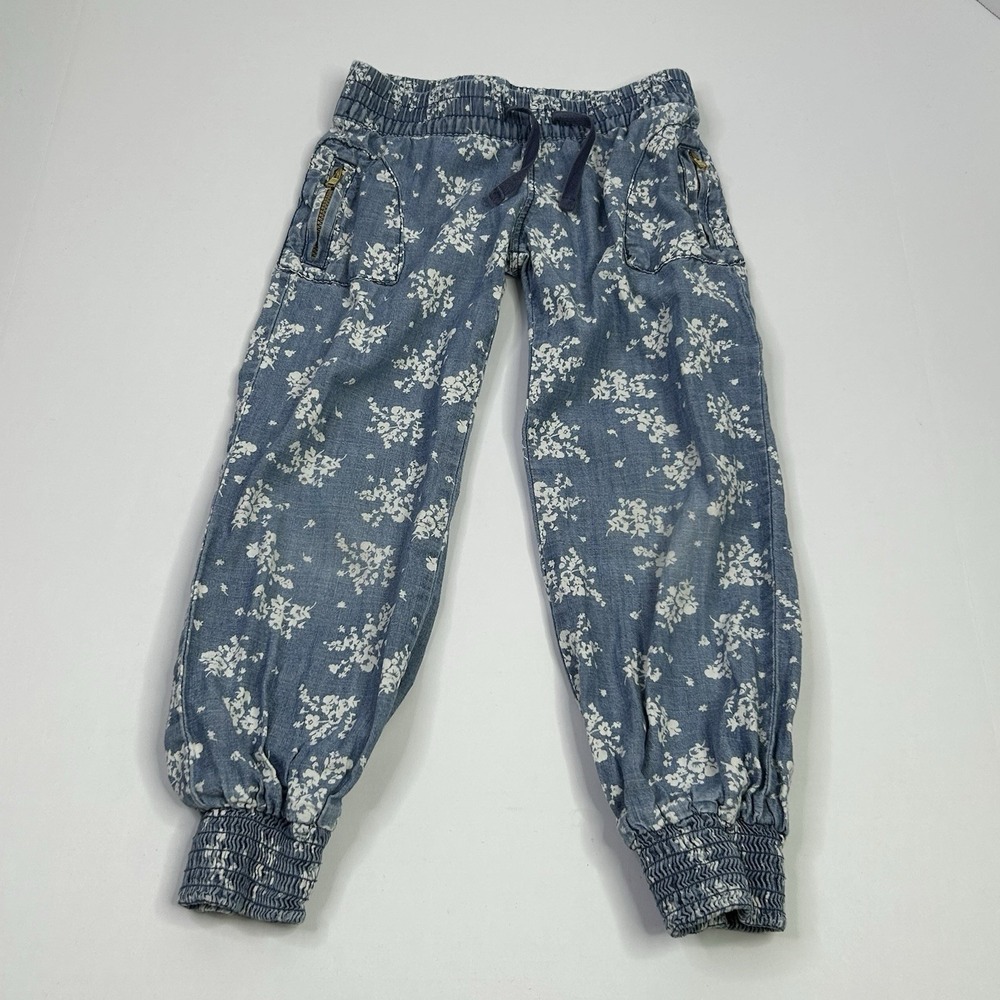 Old Navy Chambray Jogger Pants Toddler  Girls 5T Blue + White Floral Print